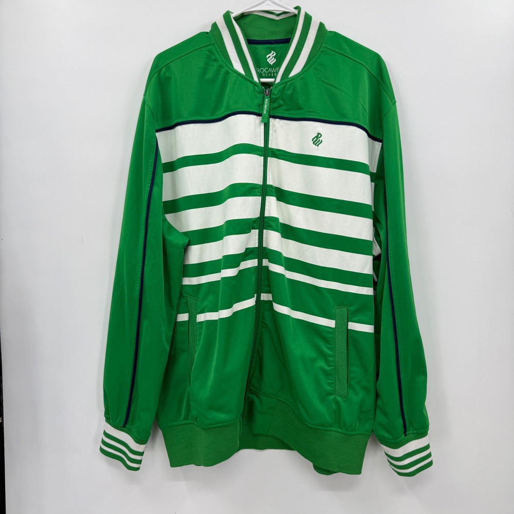 Rocawear Classic Track Jacket Green White Stripe Full Zip Mens XL